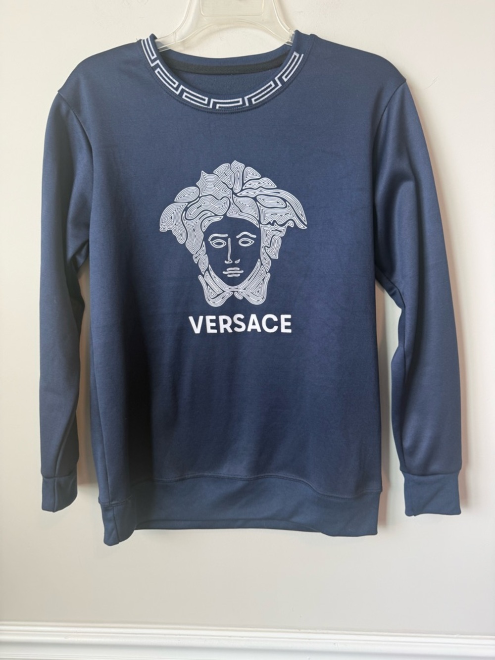 Medusa logo designer Men's Navy Logo Crewneck Sweatshirt size medium